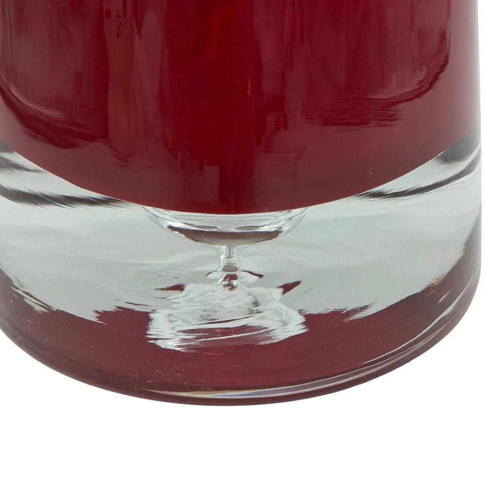 Vtg Ruby Red Art Glass Vase Heavy Clear Mid-Century Modern 7in Erickson Style